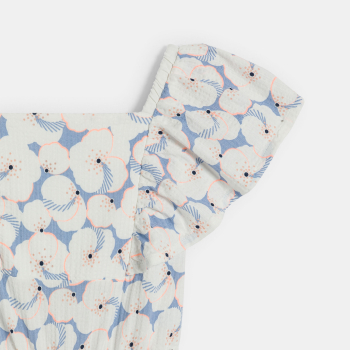 بدلة جمبسوت طويلة، بللون الأزرق السماوي وبرسوم مطبوعة، للفتيات